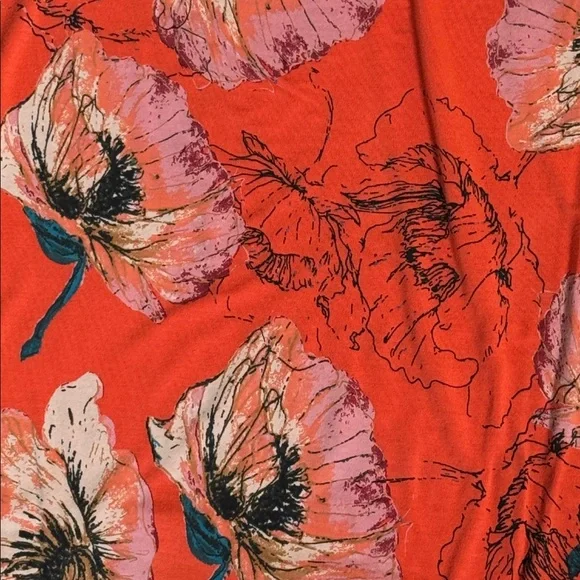 FREE PEOPLE WE THE FREE ORANGE FLORAL OFF THE SHOULDER BELL SLEEVE FITTED TOP - Picture 12 of 15